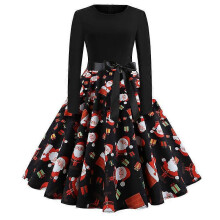 (S, COLOR 4) Christmas Dresses, Women Vintage Long Sleeve Evening Party Prom Dress-Good