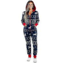 (S, Blue) Women Christmas Onesie One-piece Zip Jumpsuit Hoodie Playsuit Pyjamas Xmas Nightwear Loungewear-mxbc-Good