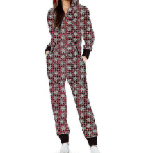 (S, Snowflake Plaid) Women Christmas Onesie One-piece Zip Jumpsuit Hoodie Playsuit Pyjamas Xmas Nightwear Loungewear-mxbc-Good