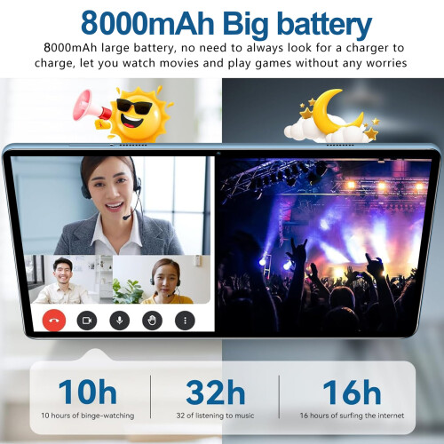 Android 14 10.1" Tablet 8GB+256GB Blue/Gray Octa-Core 2