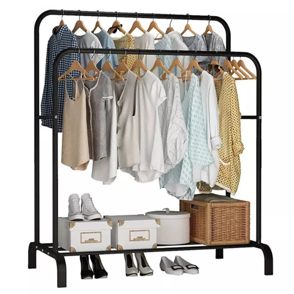 Double Clothes Rail Hanging Rack Garment Display Stand Shoes Storage