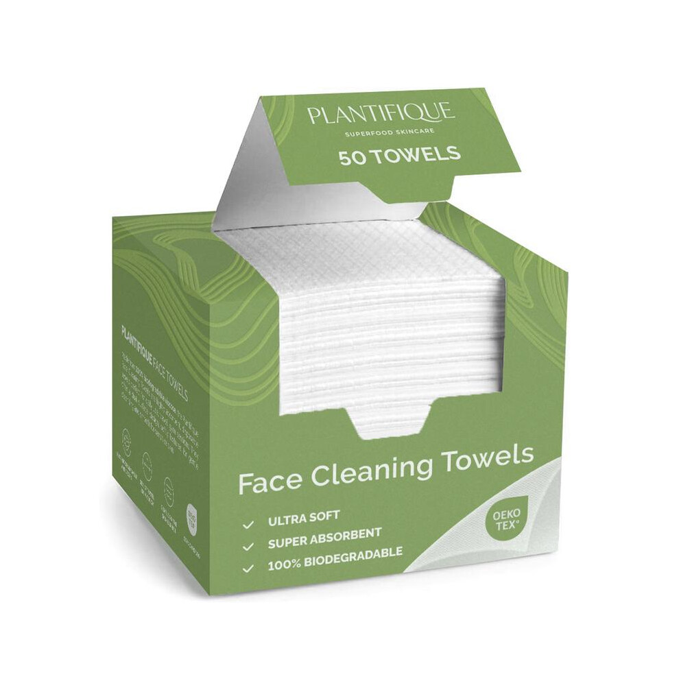 (Default) PLANTIFIQUE Disposable Face Towels - 100% Biodegradable Viscose Facial Towelettes for Women Skin Care - Face Cleaning Towel 50 Count