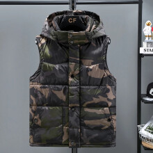 (Dark Green Camouflage, Tag Asia 4XL=UK 2XL) New Camo Winter Men's Cotton Down Sleeveless Jacket Warm Waistcoat Hooded Coats