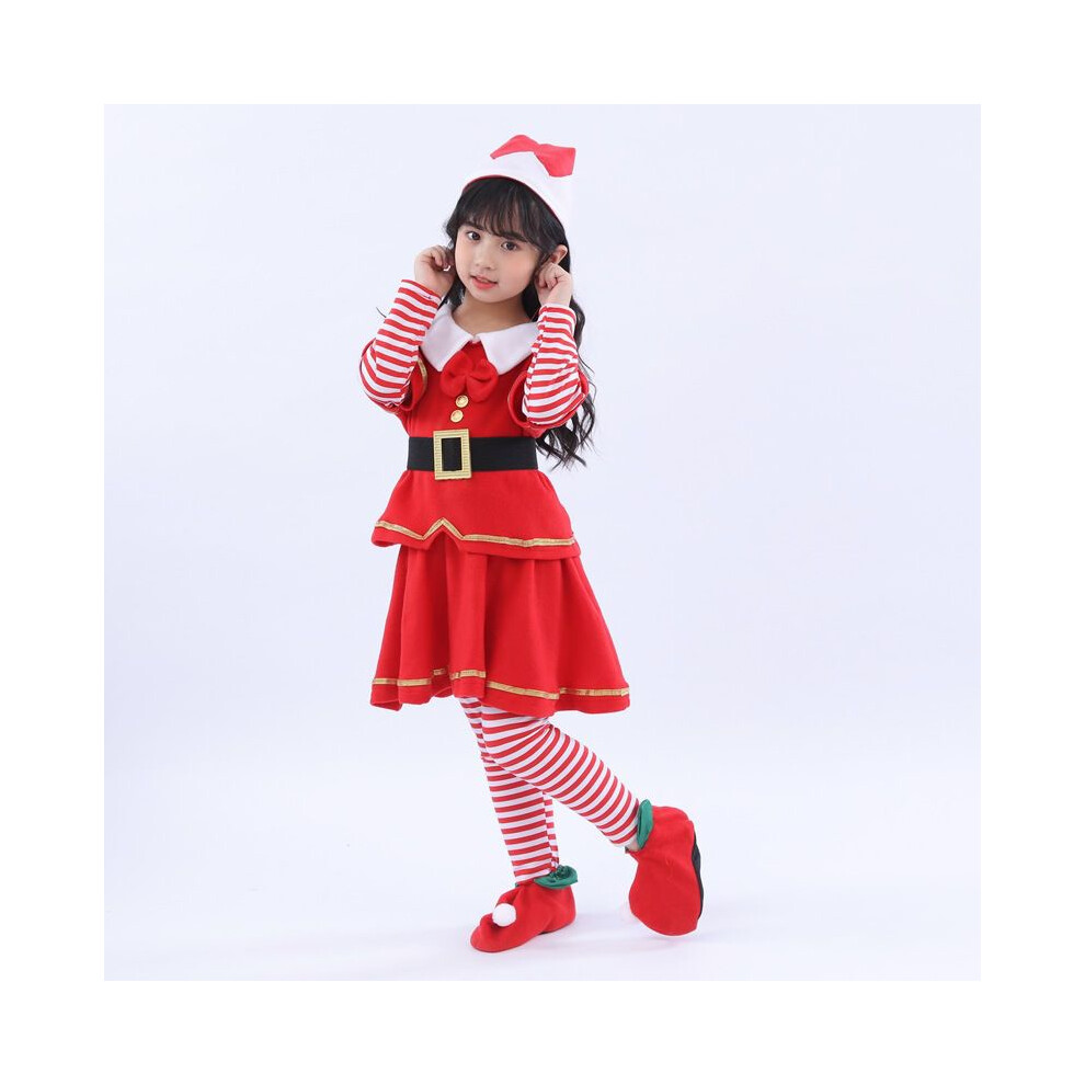 (Girls,140cm)Déguisement Cosplay de Noël garçon fille enfant elfe tenue Père Noël fête de Noël