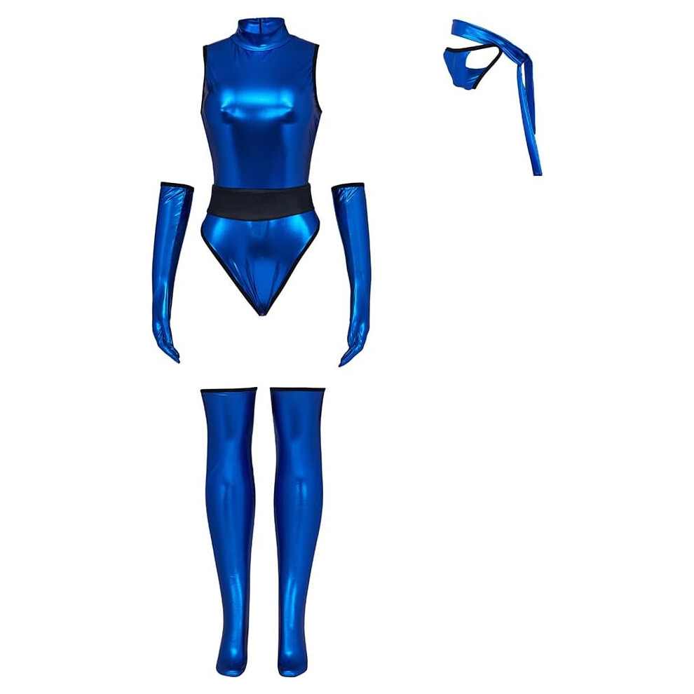 (L) Mortal Mk Kitana Cosplay Costume Female Sexy Jumpsuit Kombat Suit With Mask Ninja Fighter Outfit Blue