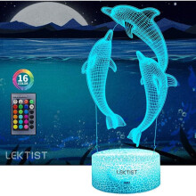 Delfin-3D-Nachtlicht für Kinder, 16 Farbwechsel, 3D-Illusionslampe mit Fernbedienung, Delfin-3D-Lampe