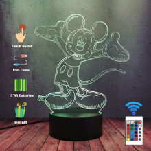 Anime Mickey Minnie Mouse Nachtlicht, 3D-LED-Illusions-Schreibtischlampe mit 16 Farbverläufen, tragbares