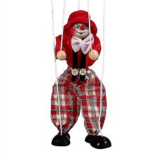 (Red) Clown Hand Marionette Puppet Toys Children's Wooden Colorful Marionette Puppet Doll Parent-child Interactive Toys