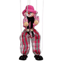 (Pink) Clown Hand Marionette Puppet Toys Children's Wooden Colorful Marionette Puppet Doll Parent-child Interactive Toys