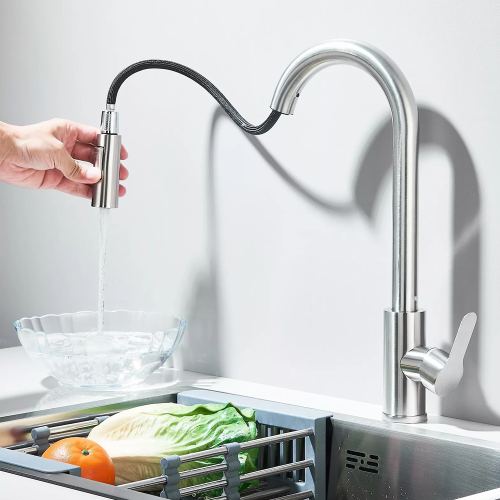 Silver 360° Kitchen Sink Mixer Taps Pull Out Spout Spray Single Lever 1
