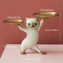 (1) 1pc Whimsical Cat Tray Statue - Nordic Resin, Bedroom Entrance Home Office Desk Decoration, Key Candy Container Storage, Sculpture Room Decor
