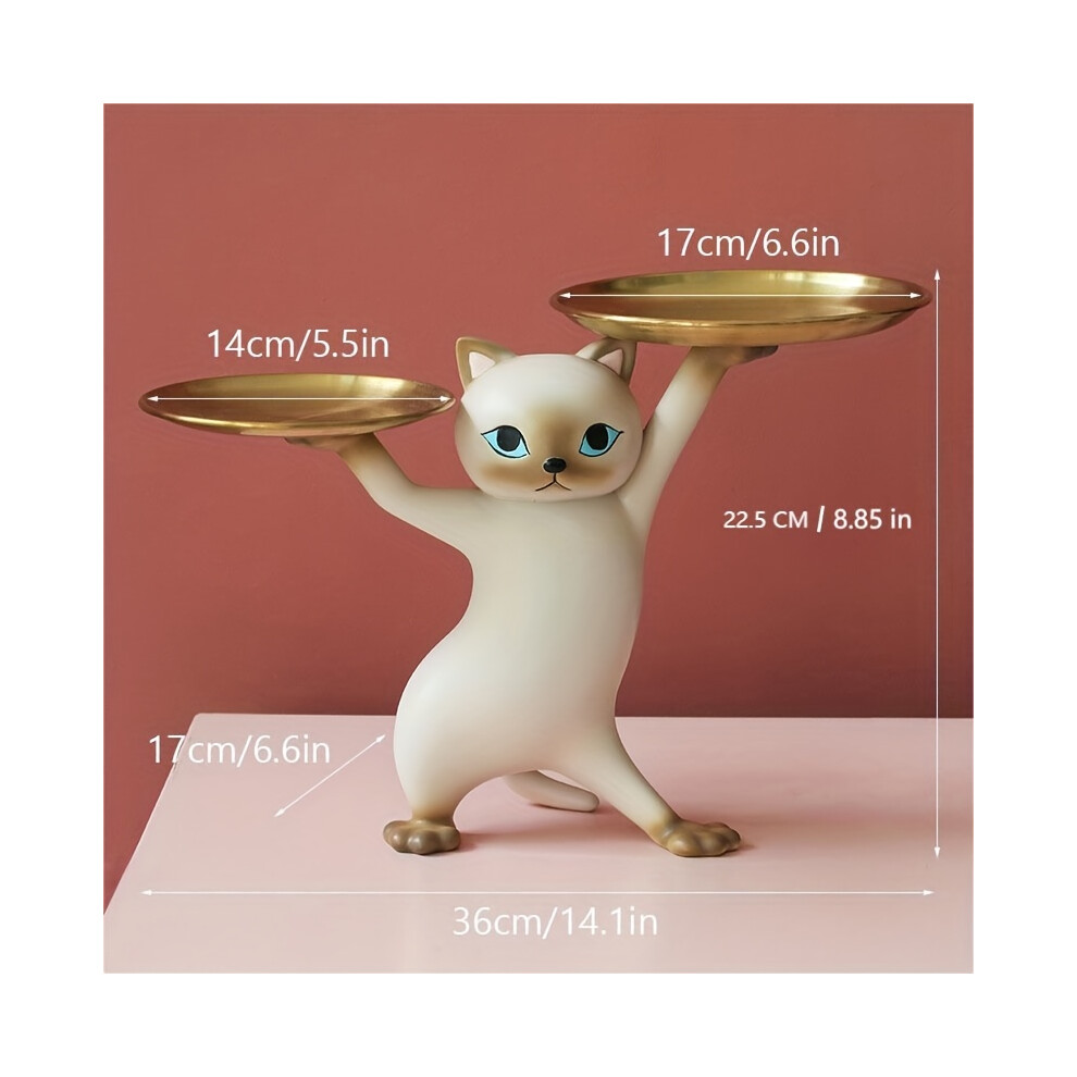 Closkye (1) 1Pc Whimsical Cat Tray Statue - Nordic Resin, Bedroom Entrance Home Office Desk Decoration, Key Candy Container Storage, Sculpture Room Decor