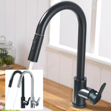 Black 360° Kitchen Sink Pull Out Spout Spray Single Lever Modern Tap