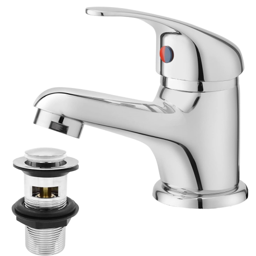 Chrome Bathroom Sink Taps with Waste Mono Single Lever Vanity Basin