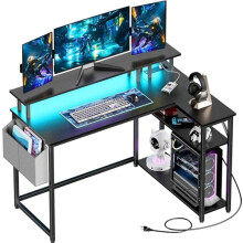 Yornoli L Shaped Desk with Led Lights&Power Outlet 118CM Corner Gaming Desk for Small Spaces with Storage Shelves Corner Office Desk