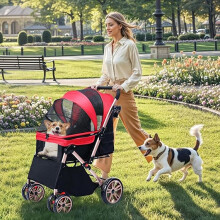 Dog Stroller, Pet Pram for Small Medium Dogs 22kg, Dog Buggy with Storage Basket Cup Holder, Cats Dogs Pushchair, Foldable Pet Strollers
