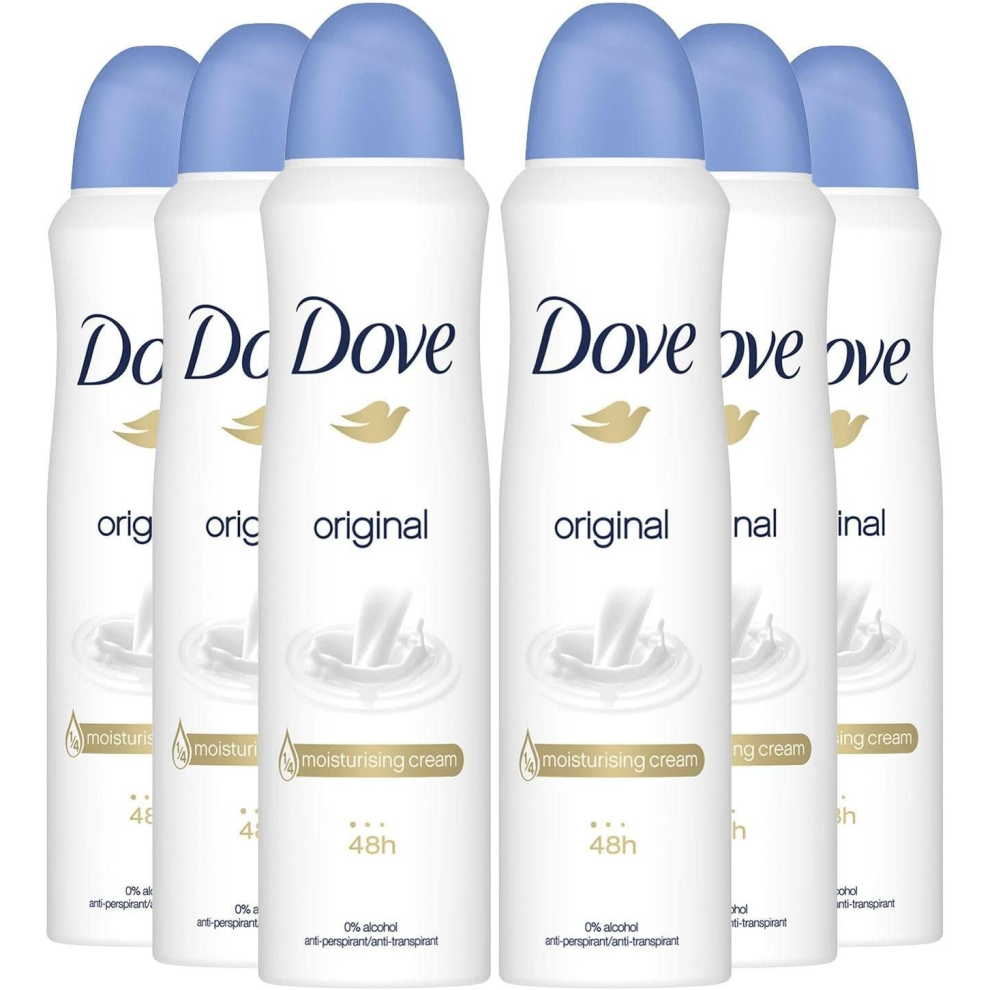 Dove 6 X 150Ml Original Anti-Perspirant Deodorant Spray 0% Alcohol