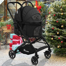 Pet Stroller, Foldable Dog Pushchair for Medium Dog 15kg, Dog Buggy with Detachable Carrier Storage Basket, Cup Holder, Pet Carrier on 4 Wheels
