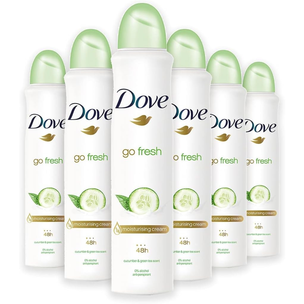 Dove 6 X 150Ml Cucumber & Tea Anti-Perspirant Deodorant Spray Green