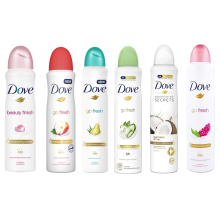 6 x 150ml Dove MIX Variants Anti-Perspirant Deodorant Body Spray