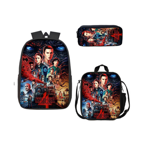 (6) Set di 3 pezzi per bambini con zaino e astuccio per la scuola Stranger Things