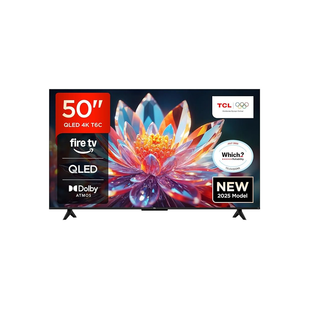 Tcl 50T6c-Uk 50 Qled 4K Hdr Tv, Fire Tv (Smart Tv With Dolby Vision Atmos Hdr10+, Press Ask Alexa, 2025 New Model