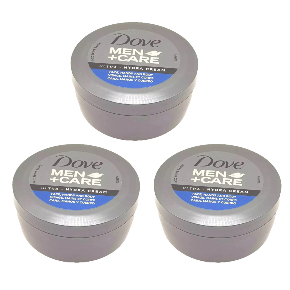 3 Tubs x 250ml Dove Men + Care Ultra Hydra Cream For Face Hands & Body