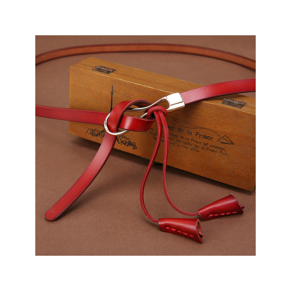 (Red, 110cm) Thin Knotting Up Genuine Leather Belt Women Alloy Clasp Leisure Suitable Work