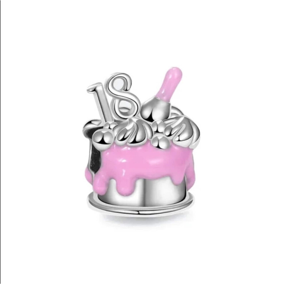 18th birthday pink cake bead charm sterling silver  women's bracelet