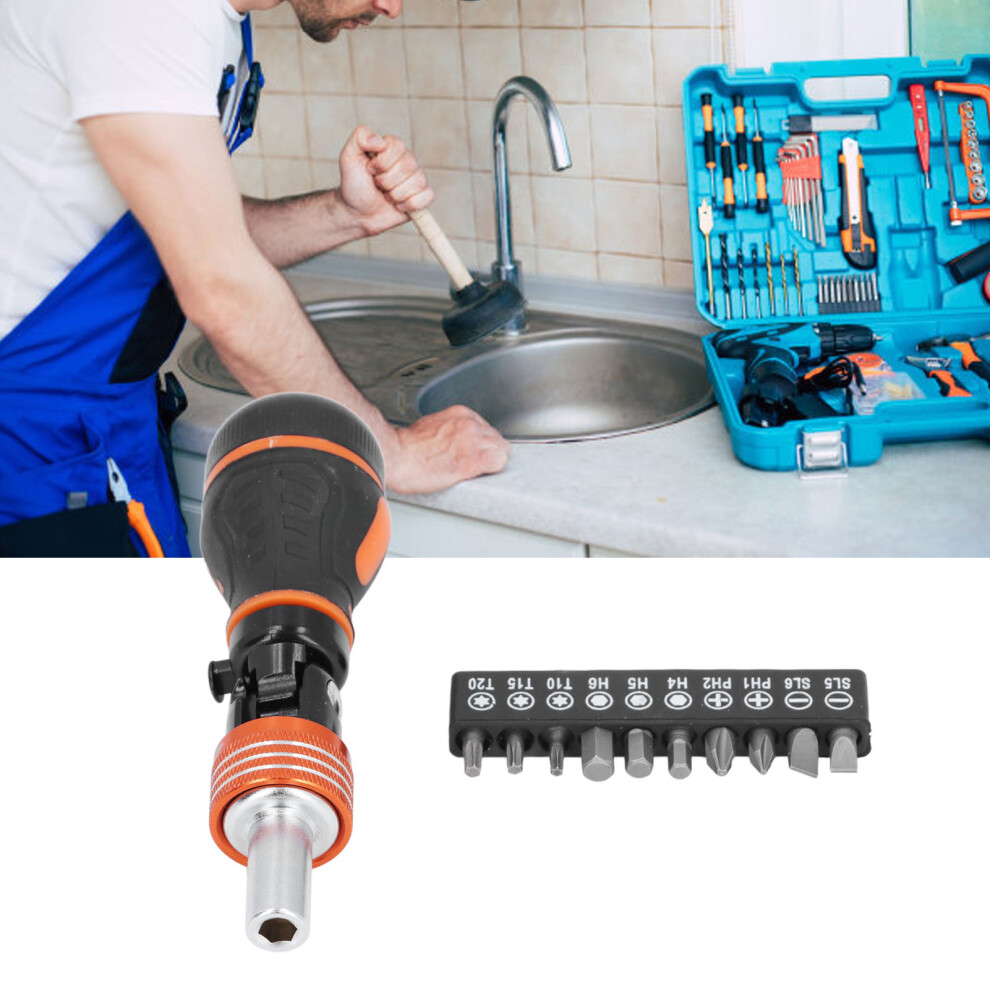 Ratcheting Screwdriver Bit Set 10-in-1 CRV Steel Tool