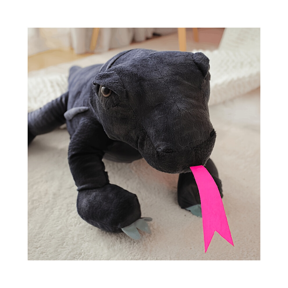 Mdsrjone (40Cm/15.74In) Giant Komodo Dragon Plush Toy - Soft Anime-Themed Stuffed Animal With Tongue, Huggable And Cuddly Gift Black/Red