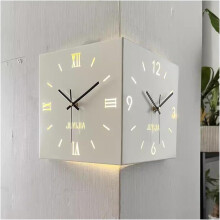 (White) Modern Nordic Silent Wall Clock, Double-Sided Metal Corner Wall Clock, Elegance Decorative Art Corner Wall Clocks, Living Room Wall Clock