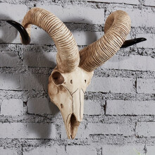 (D Style Sheep Head) Vintage 3D Cow Skull Wall Decor | Resin Animal Sculpture, Aesthetic Art for Home, Bar, Restaurant - Featherless, No Power Needed