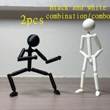 (Black And White 2-piece Set) Matchstick Men, Black and White 2pcs, 3D Printed Craft Model - Articulated Joints, Perfect Gift for Friends and Family - Art Desktop Decoration