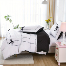 (Black And White Color, 264cm*229cm) 3pcs January 85G Chemical Fiber Polyester Double Back Frame Plus Surface Black Bow Tie Digital Printing Quilt Cover Set, Bedding