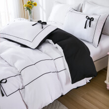 (Black And White Color, 229cm*229cm) 3pcs January 85G Chemical Fiber Polyester Double Back Frame Plus Surface Black Bow Tie Digital Printing Quilt Cover Set, Bedding