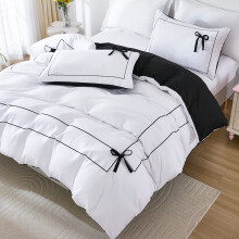 (Black And White Color, king(230cm*220cm)) 3pcs January 85G Chemical Fiber Polyester Double Back Frame Plus Surface Black Bow Tie Digital Printing Quilt Cover Set, Bedding