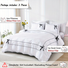 (Black And White Color, 168cm*229cm) 3pcs January 85G Chemical Fiber Polyester Double Back Frame Plus Surface Black Bow Tie Digital Printing Quilt Cover Set, Bedding