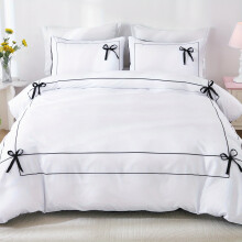 (Black And White Color, 200cm*230cm) 3pcs January 85G Chemical Fiber Polyester Double Back Frame Plus Surface Black Bow Tie Digital Printing Quilt Cover Set, Bedding