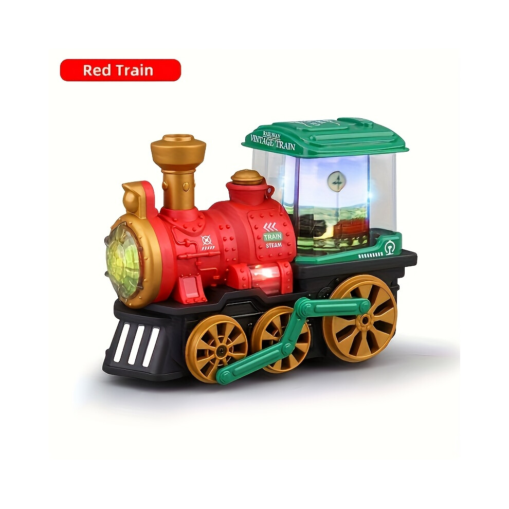Photos - Toy Car  Retro Steam Train Children's Toy | Lighting, Spraying, Music Playing, Automatic Obstacle Avoidance | Festive Gift for(Red)