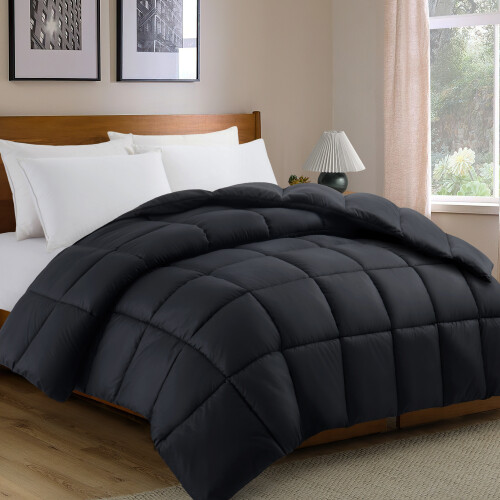 (Black, 173cm*229cm) 1pc Solid Color Square Comforter, Ultralight Warmth polyester Bedding Comforter For All Season, Soft Comfortable Comforter
