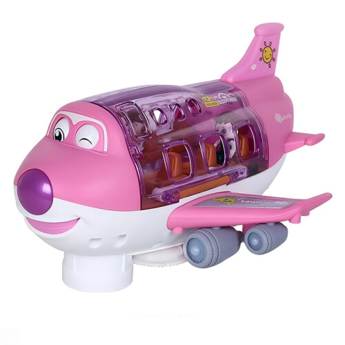 (Pink) Automatic Walking Airplane Toy | 360 Rotation, Lights and Music, Obstacle Avoidance, Pink/Blue, All-round Movement, Automatic Switching