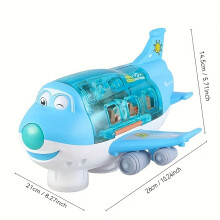 (Blue) Automatic Walking Airplane Toy | 360 Rotation, Lights and Music, Obstacle Avoidance, Pink/Blue, All-round Movement, Automatic Switching