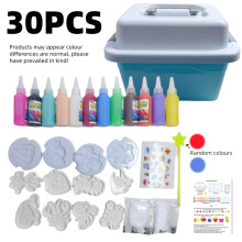 (Blue, 30pcs/set) 30pcs/set Magic Water Fairy DIY toy set with 12 kinds of magic gels and 12 kinds of molds, ABS material