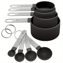 (Black) 8-Piece Stainless Steel Measuring Cups And Spoons Set With Handles, Nesting Design For Dry And Liquid Ingredients, Dishwasher Safe