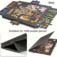 (Black) 6-in-1 Portable Puzzle Table with 6 Drawer Storage Compartments, Holds Up to 1000pcs Puzzles, Tiltable Kids' Puzzle Desk for Educational Fun