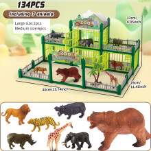 (Green, [134 PCS] Square building with 7 animals (1 large, 6 medium)) A Realistic Animal Figure Toy Set Designed for Boys, Featuring Wild Animal Models Like Pandas, Lions, Tigers, And Elephants for Building Play in
