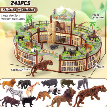 (A-Brown, ?248PCS?Circular building with 14 animals (2 large, 12 medium)) A Realistic Animal Figure Toy Set Designed for Boys, Featuring Wild Animal Models Like Pandas, Lions, Tigers, And Elephants for Building Play in