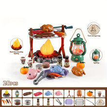 (28-piece campfire camping set) 27pcs/28pcs Kids Outdoor Adventure Tool Set Simulation Toy, Campfire BBQ Camping Game Set, Pretend Play Kitchen Toy Set