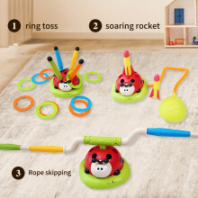(3 in 1) Gift for Kids: Ladybug Sensory Training Toy, Jump Rope, Hoop Set, Sky Rocket, Sand Tossing Game – 5-in-1 Multiplay Fun with Switchable Modes